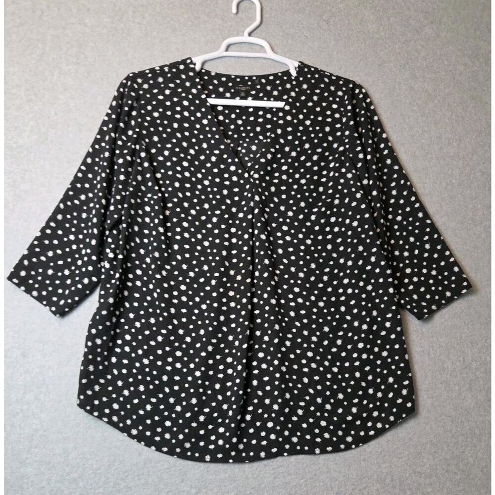 Talbots Black Floral 3/4 Sleeve V Neck Popover Blouse Women's Plus 1X